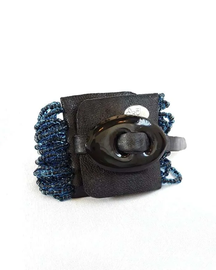 Brazalete de mostacilla azul noche