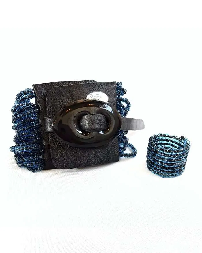 Brazalete de mostacilla azul noche