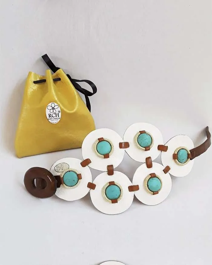 Brazalete lochas de piel y turquesas - Imagen 3